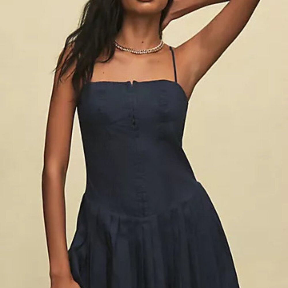 Anthropologie Nia ROSEMARY Romper M Dark Navy Blue Coastal Cowboy Zip neutral go